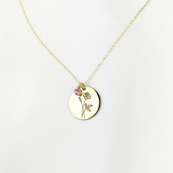Pandorea Jewellery Personalized Birth Flower and Birthstone Necklace
